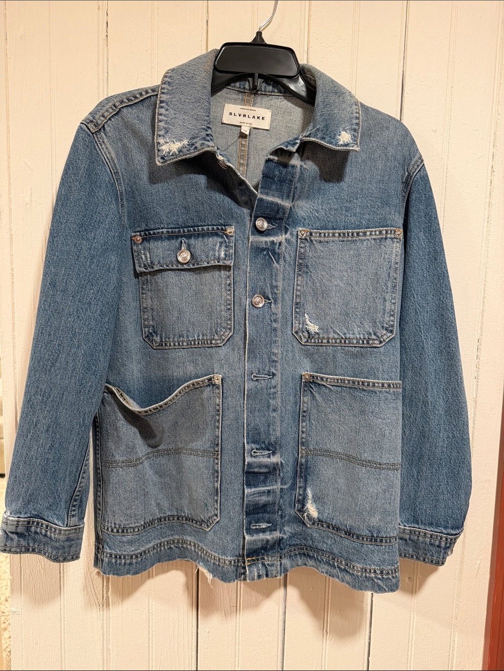 SLVRLAKE Medium Blue Distressed Denim Jacket